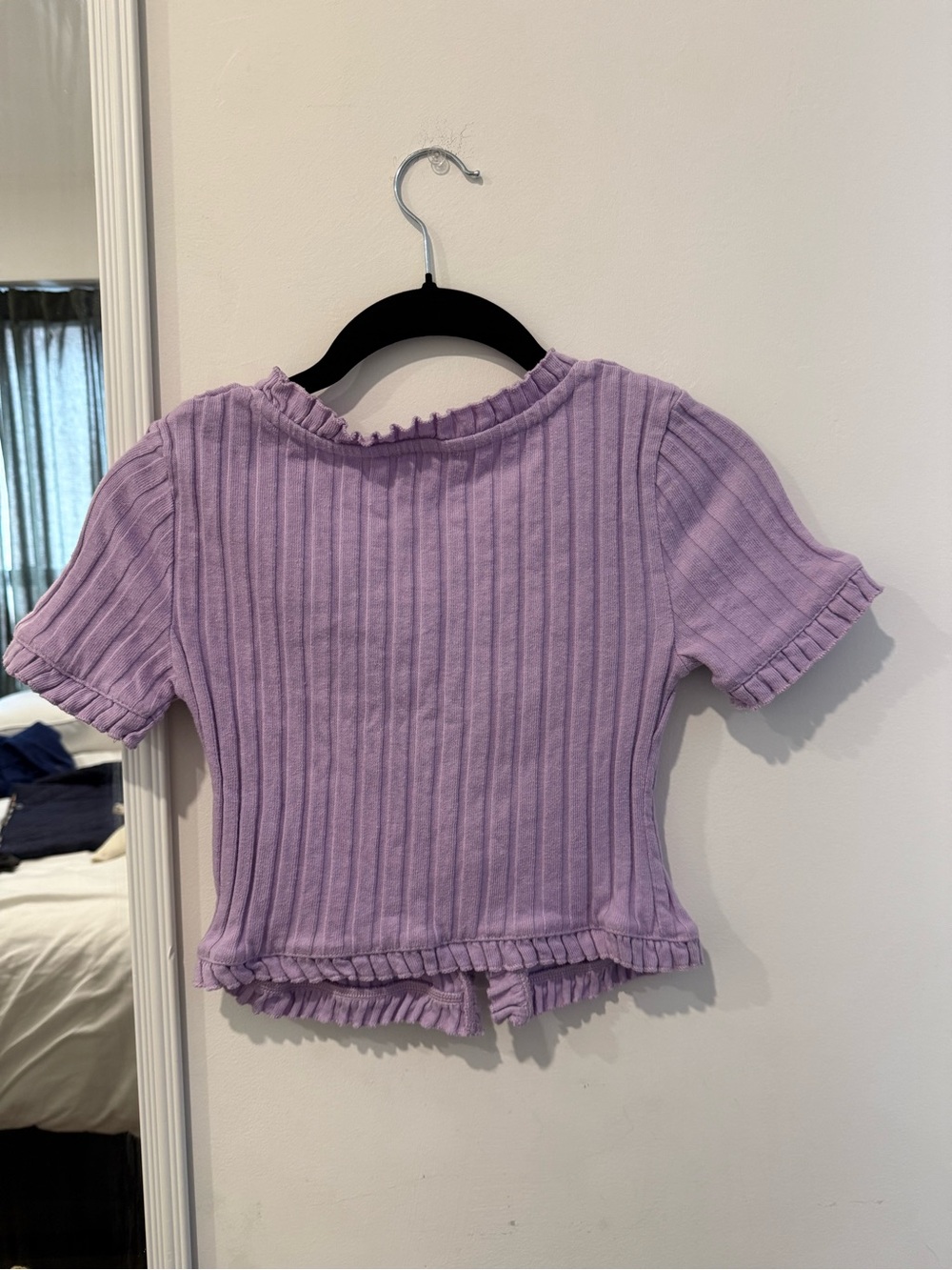 Zara Ribbed Lavender Ruffle-Trim Short Sleeve Top - Picture 2 of 2